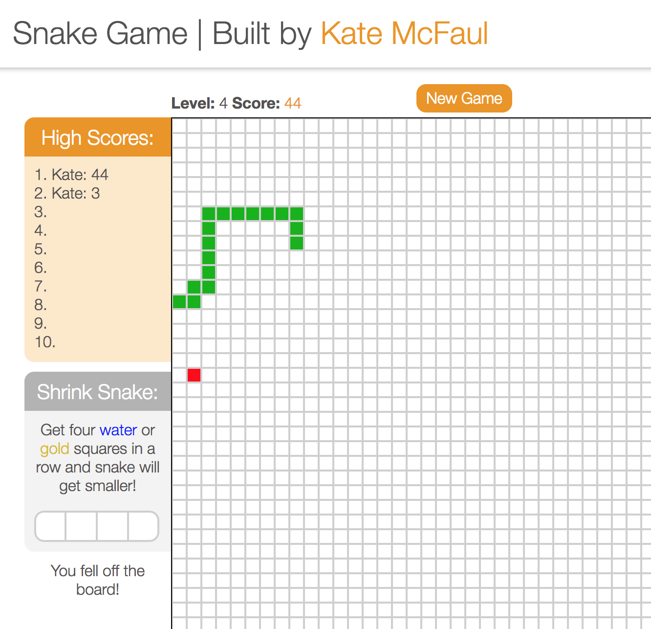 Snake game screenshot